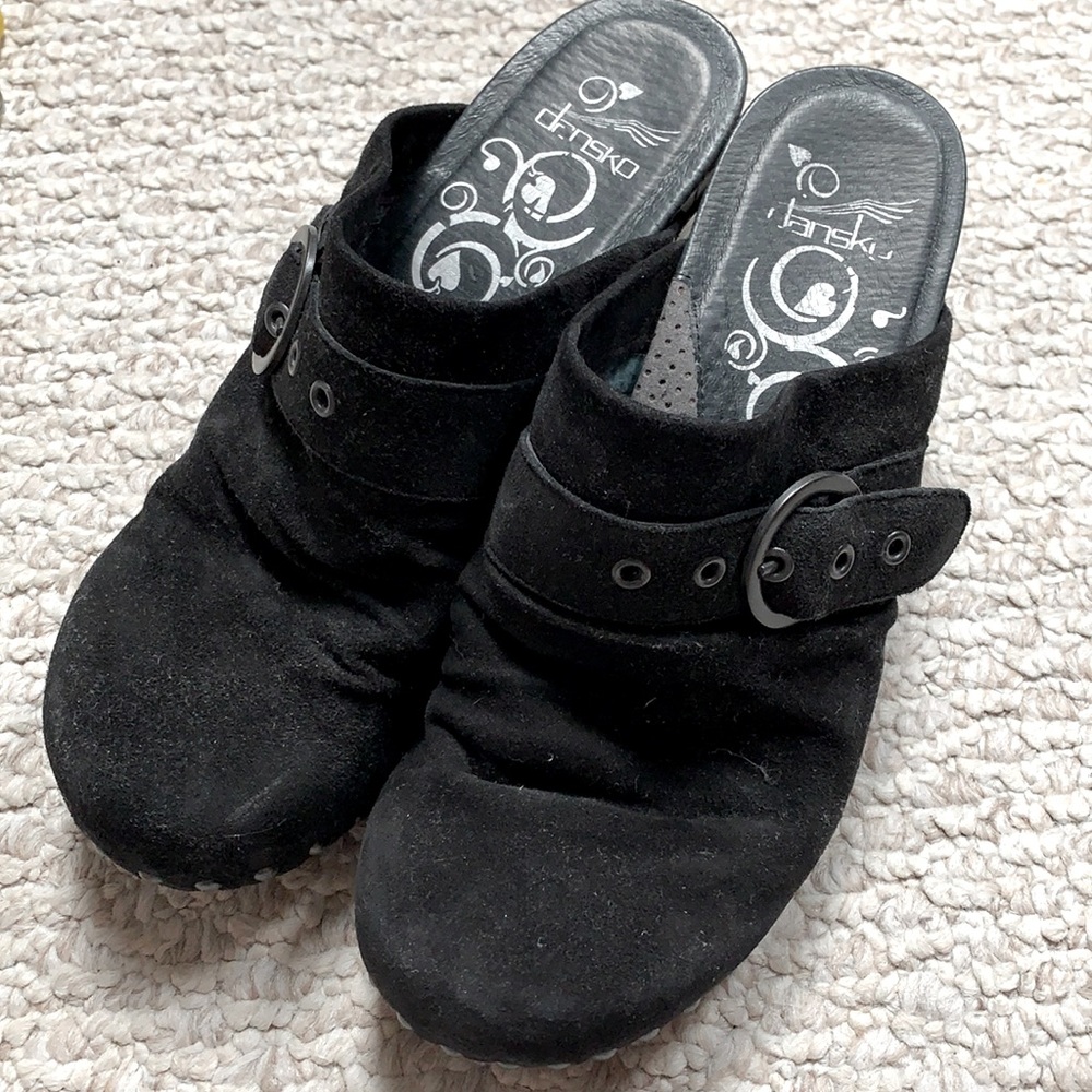 Black suede leather Dansko slip on boot size 38.